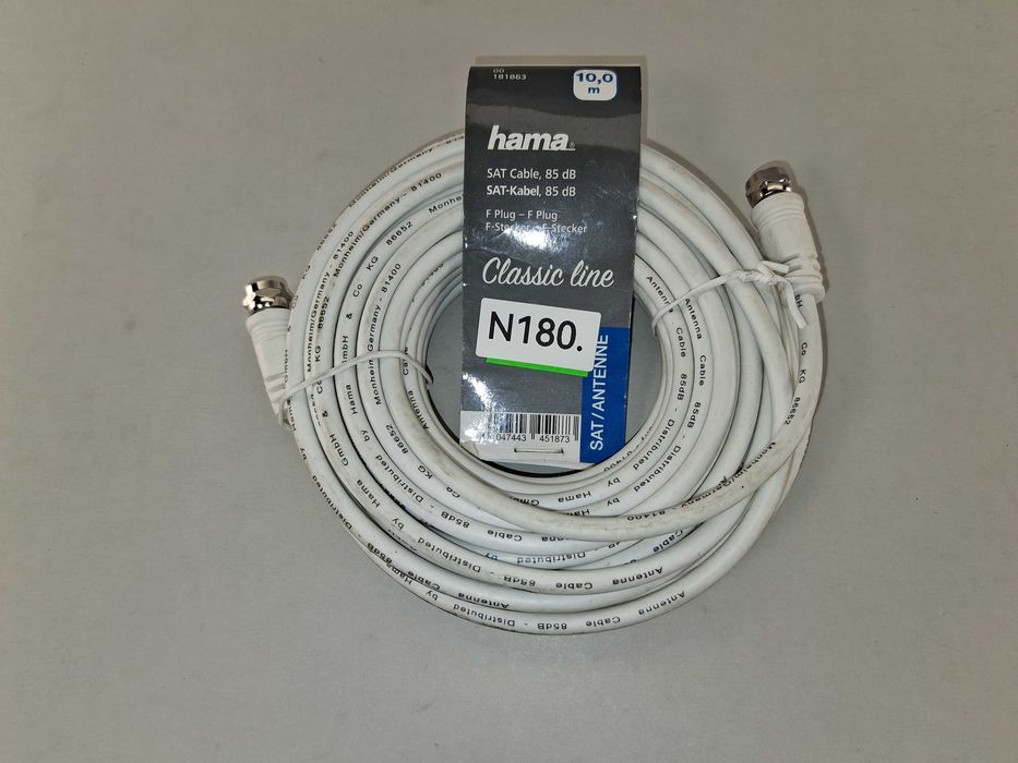 N180 Kabel Antenowy SAT Hama 10 M F-Plug 85 DB Classic Line