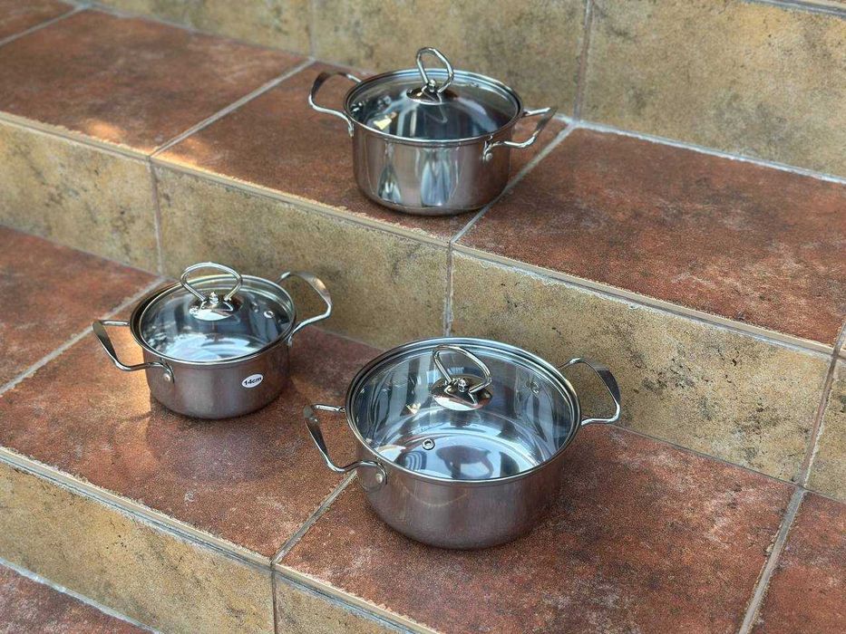 ‼️ Набор каструль 3шт. Набор посуды. Набір посуду каструль з кришками