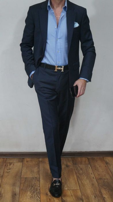 Garnitur Tommy Hilfiger Wełna Rozmiar 44 (50) Granatowy Głęboki Prążki