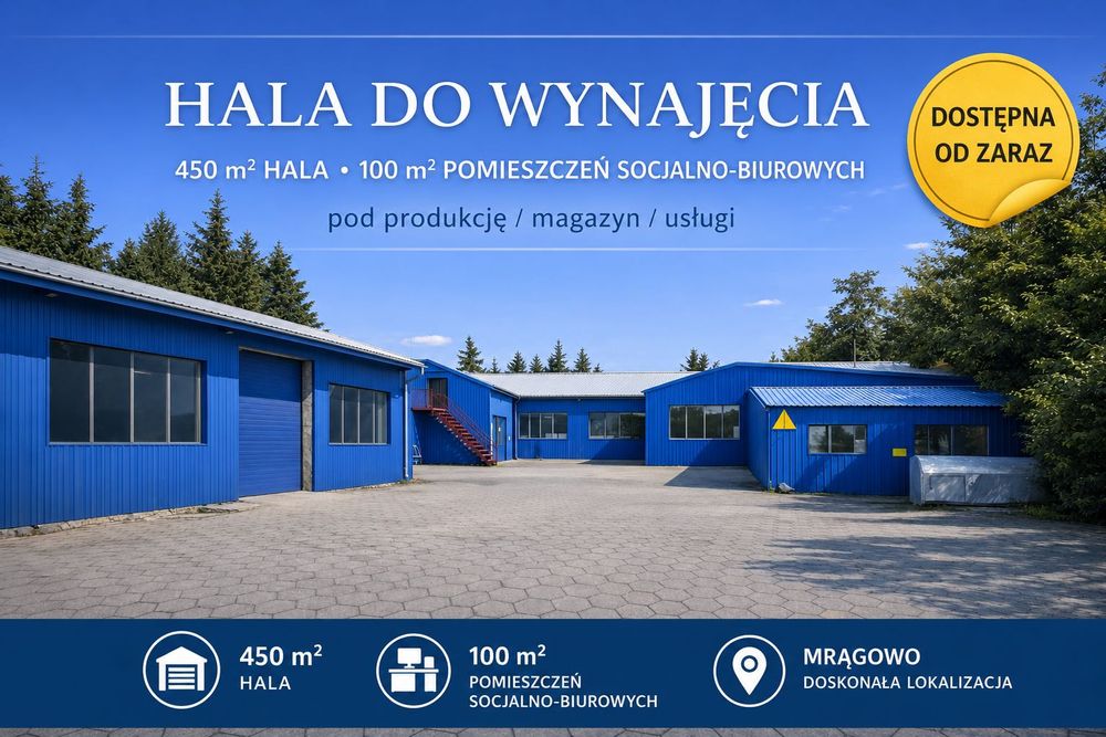 Hala  produkcyjno - magazynowa 550 m² | 2 kanały samochodowe | zaplecze 100 m² | DK16