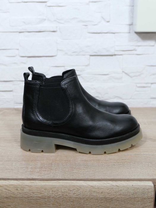 NEXT botki skórzane czarne sztyblety damskie modne platformie skóra 40