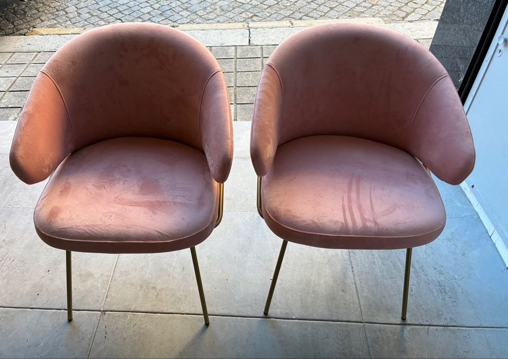 2 Cadeiras Veludo Rosa — Aro + Pernas Douradas | Porto