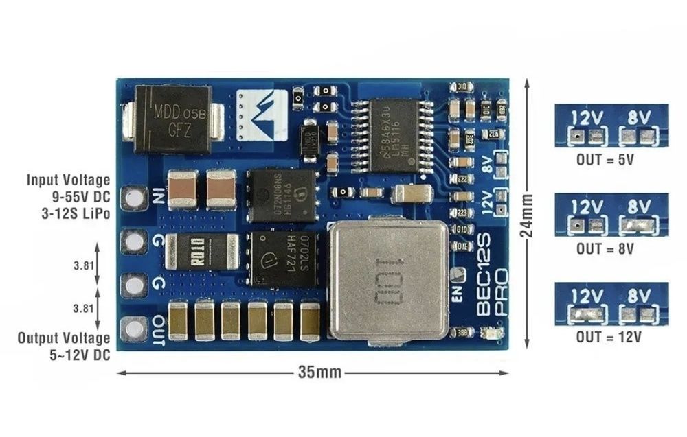 Модуль живлення Matek BEC12S-PRO, 9-55V to 5V/8V/12V-5A