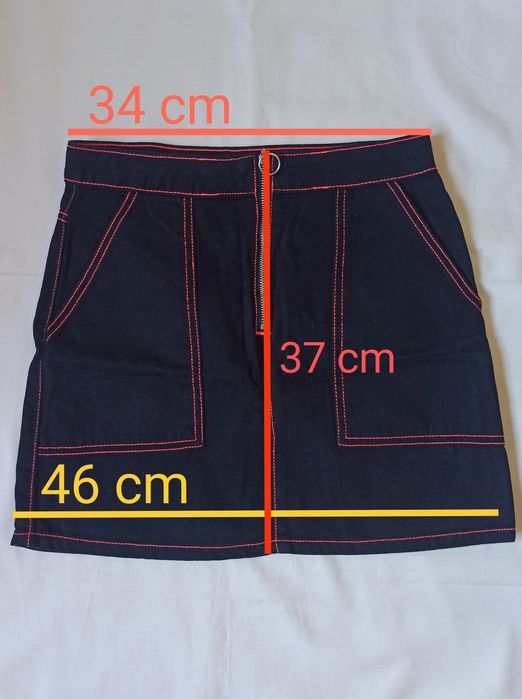 Mini saia preta com costuras neon S Denim Co