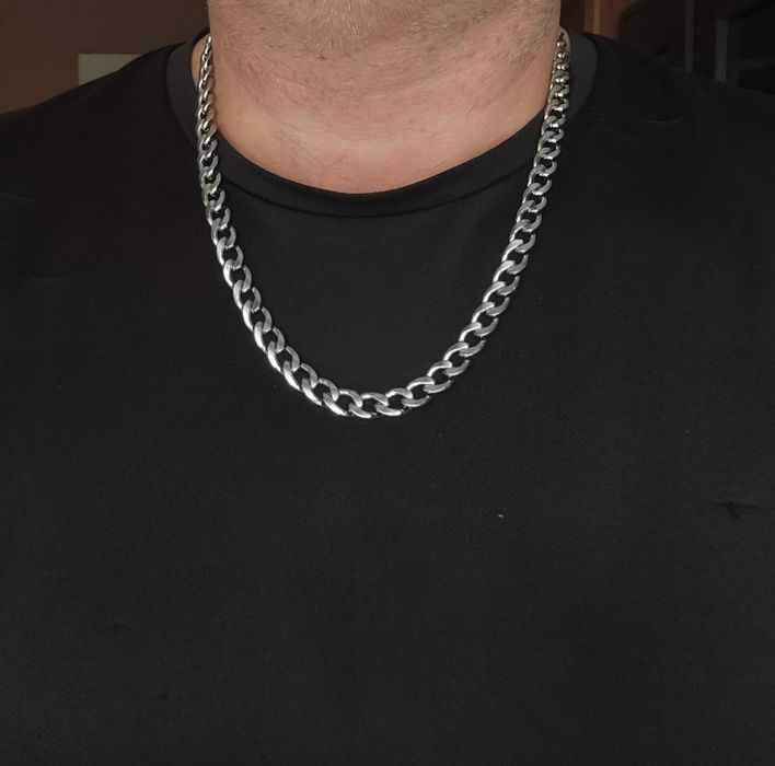 Naszyjnik męski pancerka 60 cm 9,5 mm – stal szlachetna, srebrny