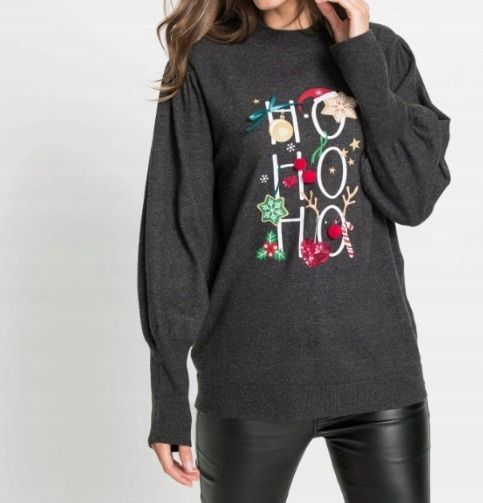 B.P.C sweter dzianinowy świąteczny z nadrukiem r.32/34