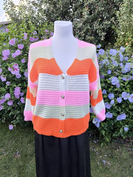 Sweter zapinany w pasy pomarańcz bez new collection roz L-xxl