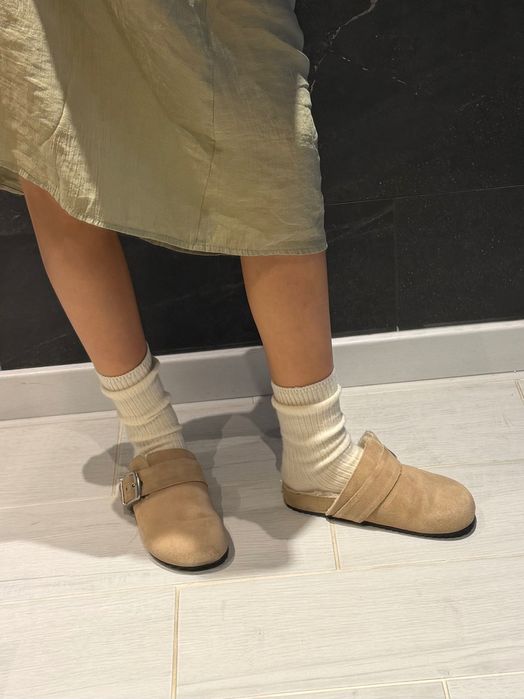 Жіночі клоги ZARA, натуральна замша