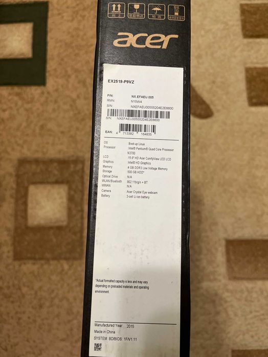 Продам ноутбук Acer N15W4 EX2519-P9VZ