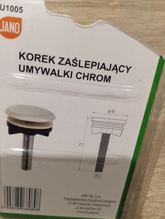 Korek Zaślepiajacy do Umywalki Chrom Nowy