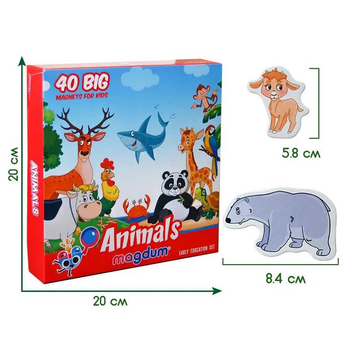 Набір магнітів Тварини 40шт, Фрукти та овочі 50шт (Magdum)
