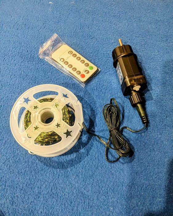 LED гірлянда 100м, капля роси, теплий білий, зелена нитка, 8 режимів
