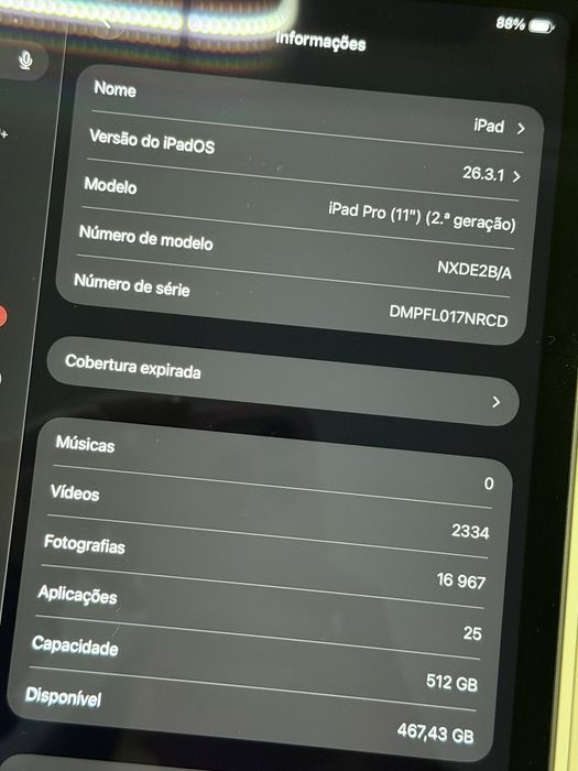 Ipad Pro 11 2 Gen 512 GB Cinzento Sideral + Apple Pencil 2 Gen + Capa