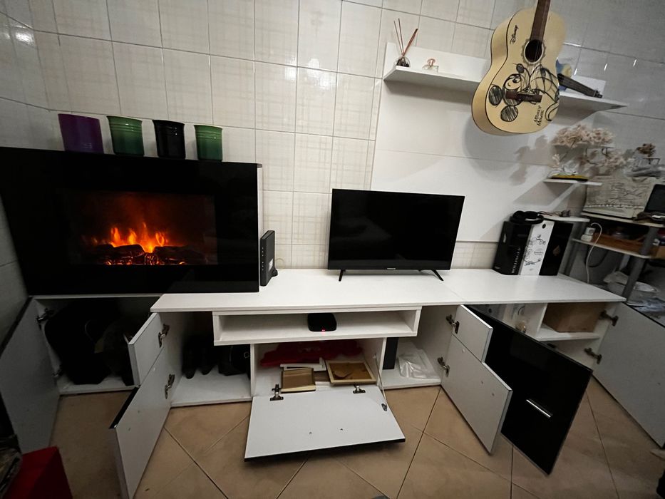 Conjunto Móvel TV + Painel + Lareira Elétrica LED