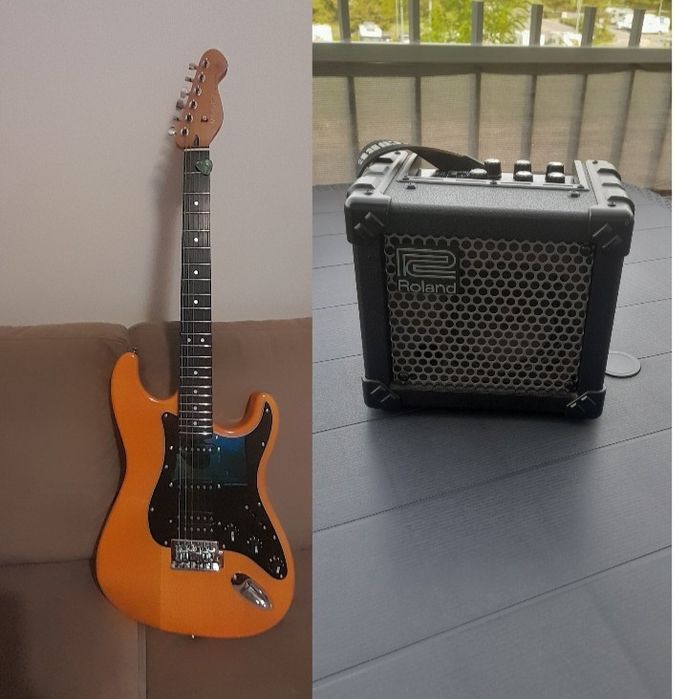 Guitarra nova ,anplificador roland saco e cabos
