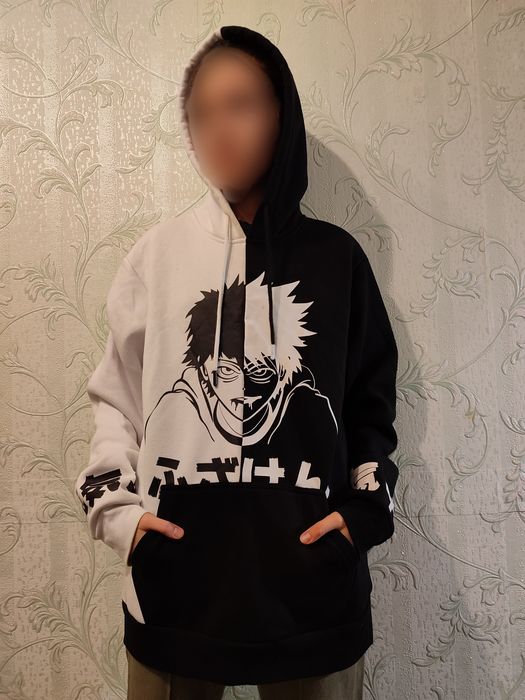 Худі чоловіче з аніме чорно-біле М
