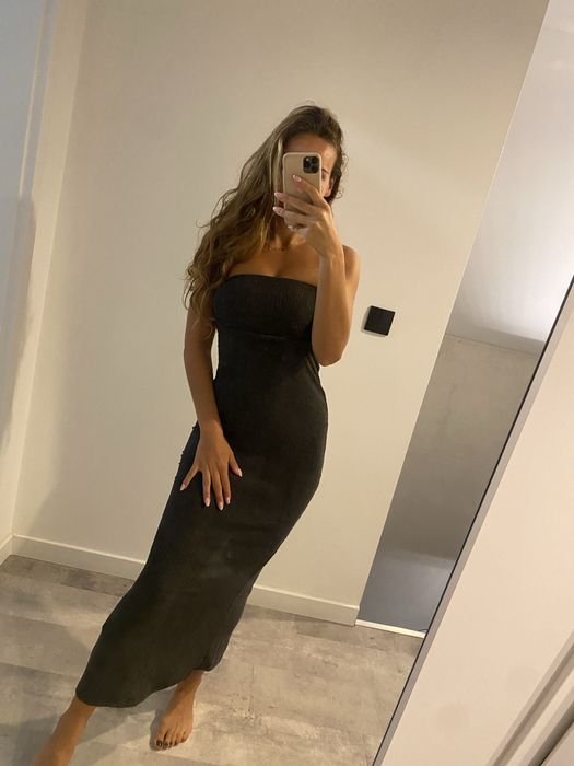 Sukienka midi dluga zara tuba odkryte ramiona