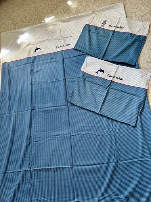 Pościel marynistyczna bawelniana biel granat niebieski morska 190x 130