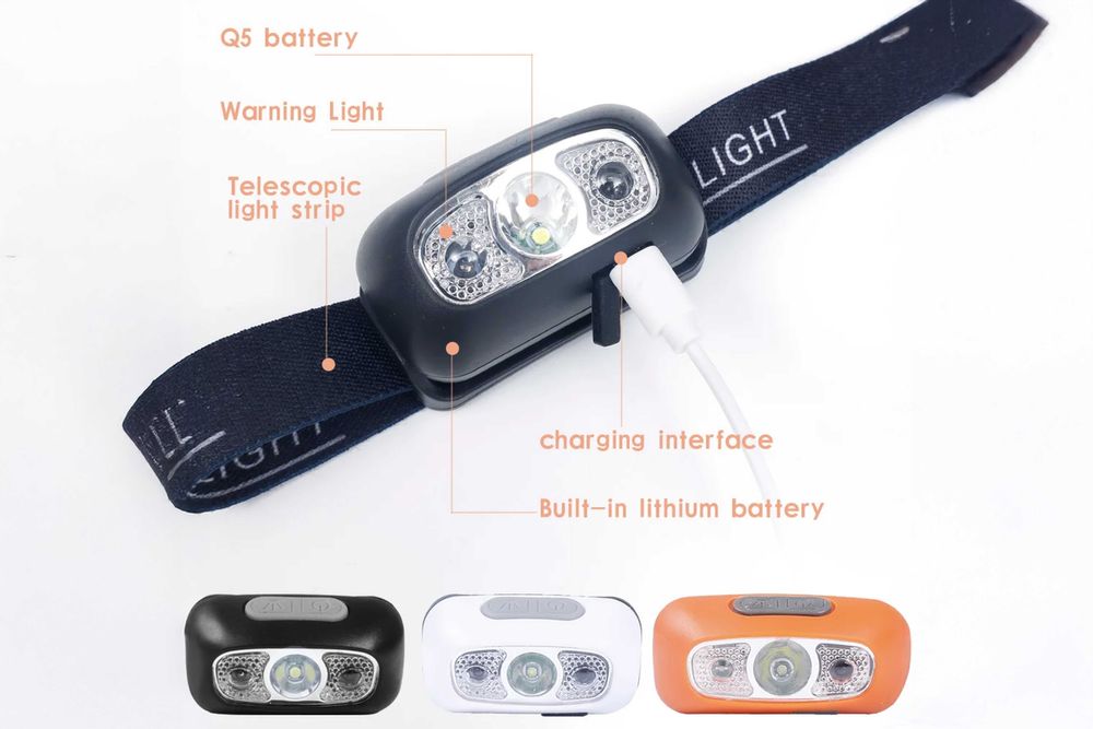 Налобний ліхтарик з датчиком руху на акб, LED фонарик.