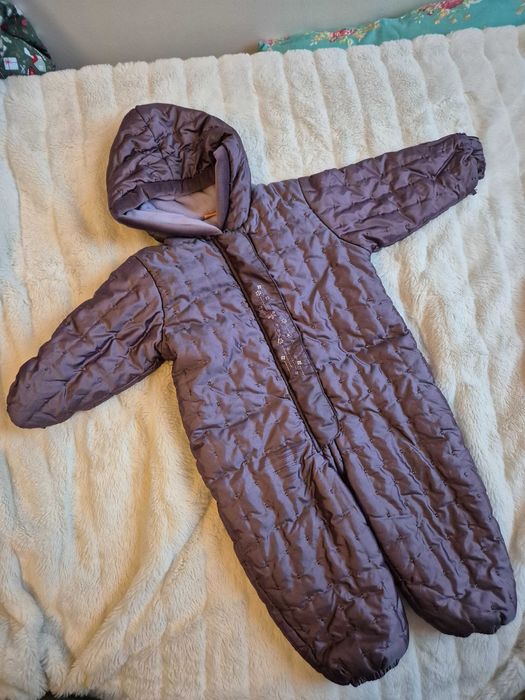 Fioletowy kombinezon zimowy na śnieg Mini Mode 80 86 kwiatuszki