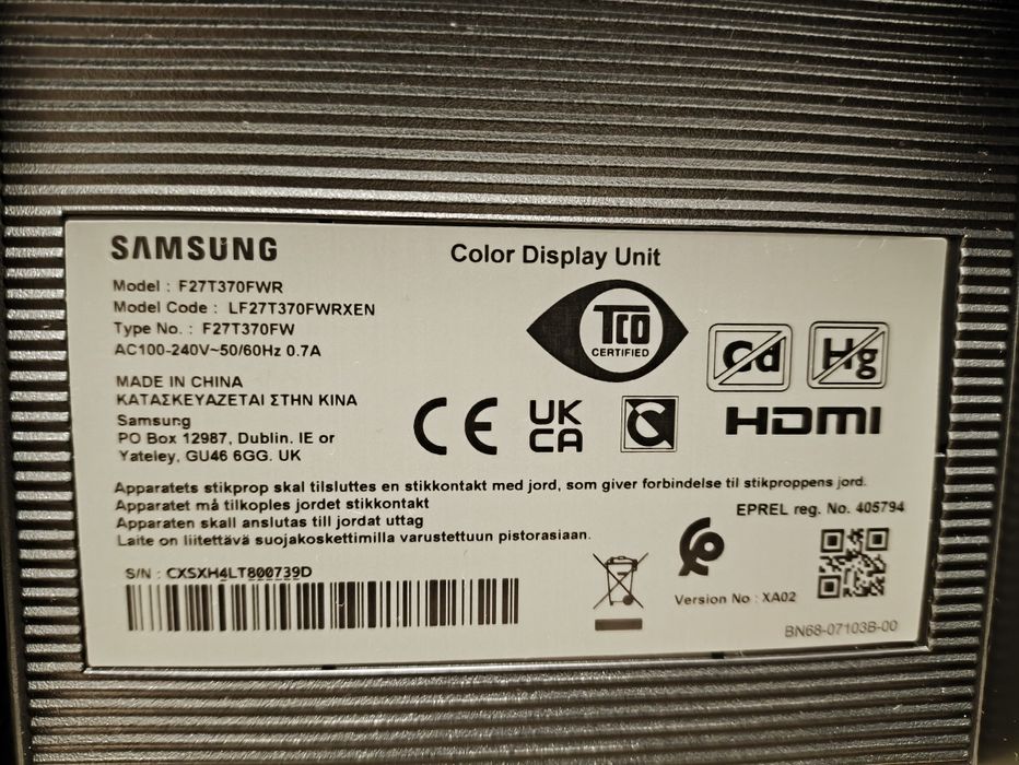 Monitor Samsung 27'' F27T370FWR IPS 75Hz