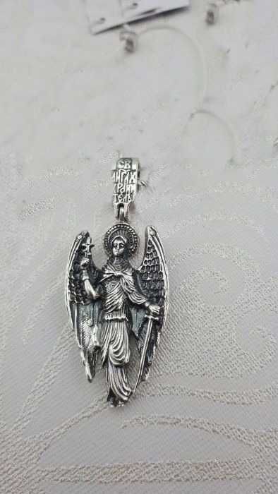 Чоловіча срібна ладанка оберіг Архангел Михайло. Кулон воїна захисника