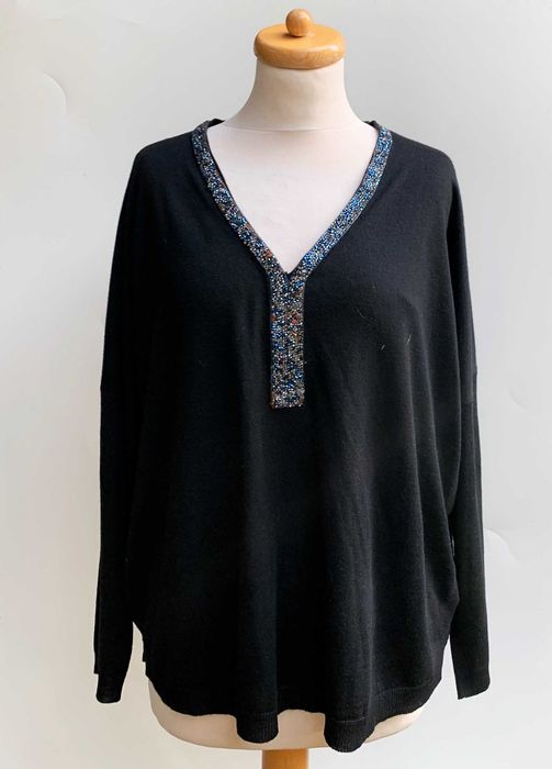 Sweter Czarny Peacen'Love XL 42 Kryształki Ozdoba Wełna Wełniany