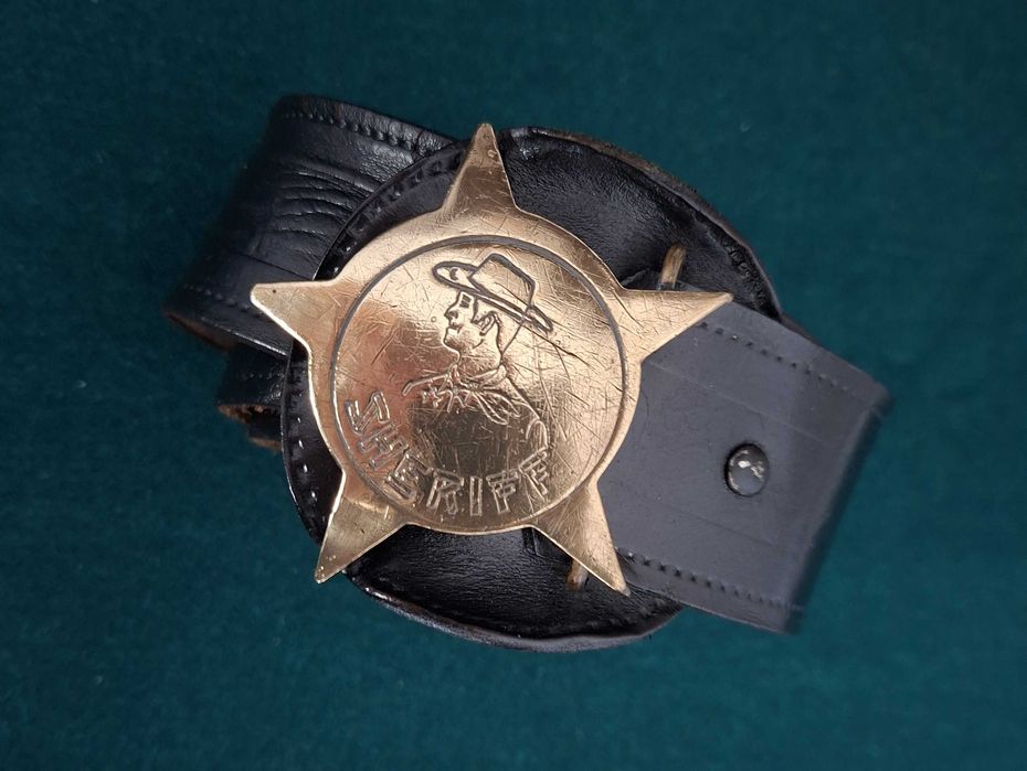 Cinto de Cowboy Sheriff, juvenil, em couro, anos 60 - 87cm