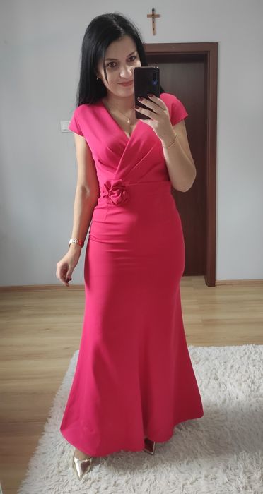 Sukienka długa maxi pasek kwiat wesele impreza