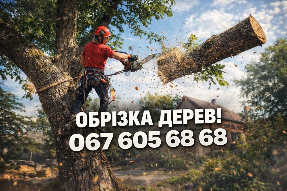 Обрізка дерев, зрізання дерев, обприскування, арбористика, подрібнення