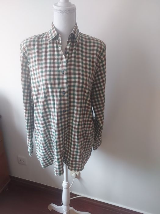 Camisa aos Quadrados Castanho e Verde Garrafa