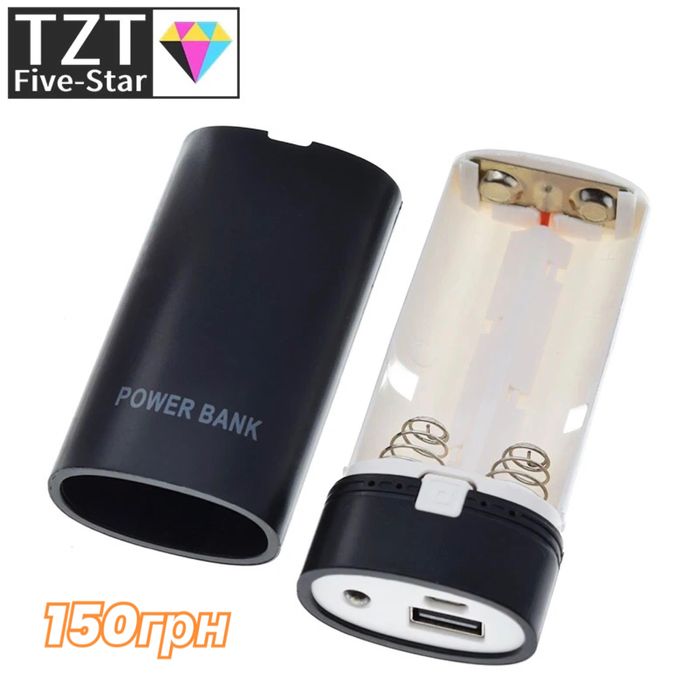 Корпус павербанк Power Bank на 2 акумулятори 18650 Чорний зарядка
