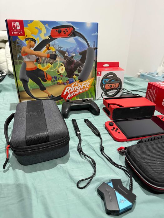 Nintendo Switch Oled Mario Red Edition z akcesoriami, jak nowa
