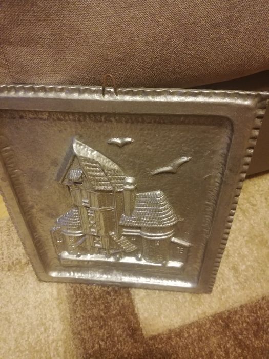 Stary odlew aluminiowy-obraz Żuraw nad Motławą w Gdańsku