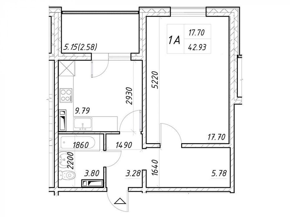 1-комнатная квартира по адресу (площадь 43,1 м²) - Atlanta.ua - фото 11
