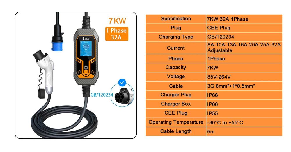 Зарядка Зарядний пристрій Feyree 7kW 32A Tesla Type 1 Type 2 GBT