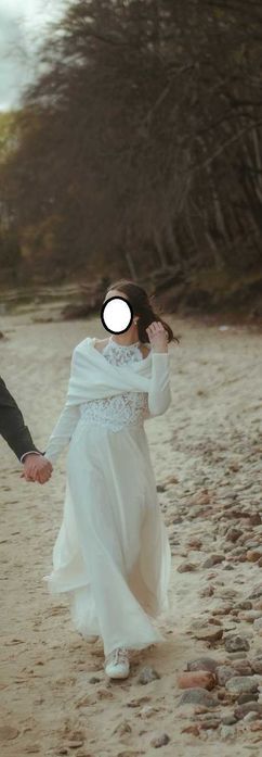 Delikatna suknia ślubna - kolor ivory, rozmiar 36