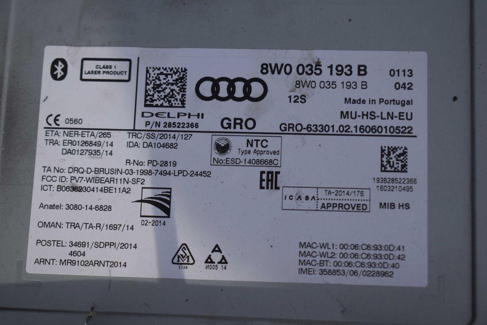 radio czytnik navi nawigacji MULTIMEDIA AUDI A4 B9 17r. 8W0035193B
