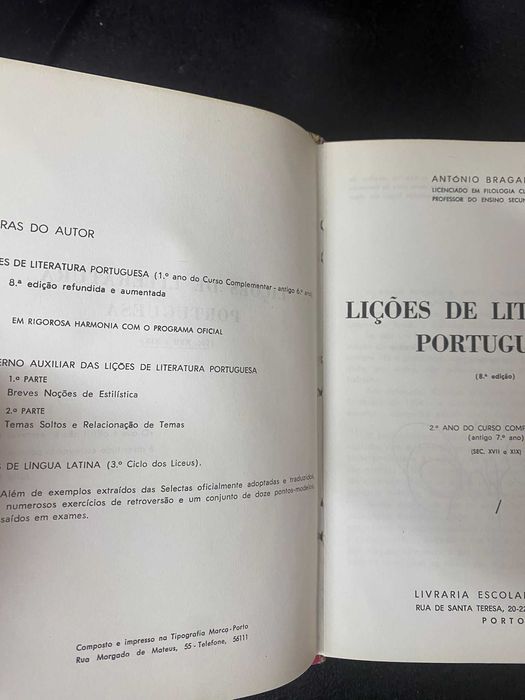 António Bragança – Lições de Literatura Portuguesa 8.ª Edição Capa Dura Exemplar Numerado e Rubricado