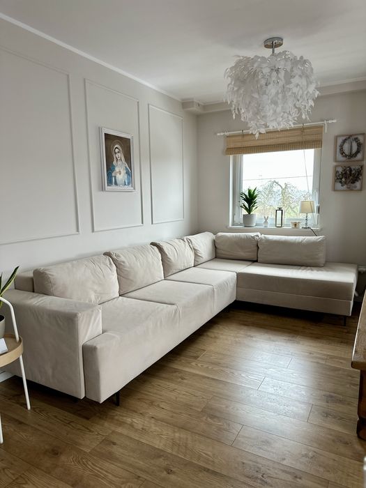 Beżowy duży narożnik rozkładany