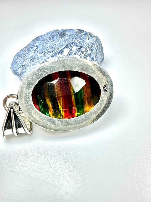 Unikatowa zawieszka Ammolit kamień szlachetny opal Próba 925