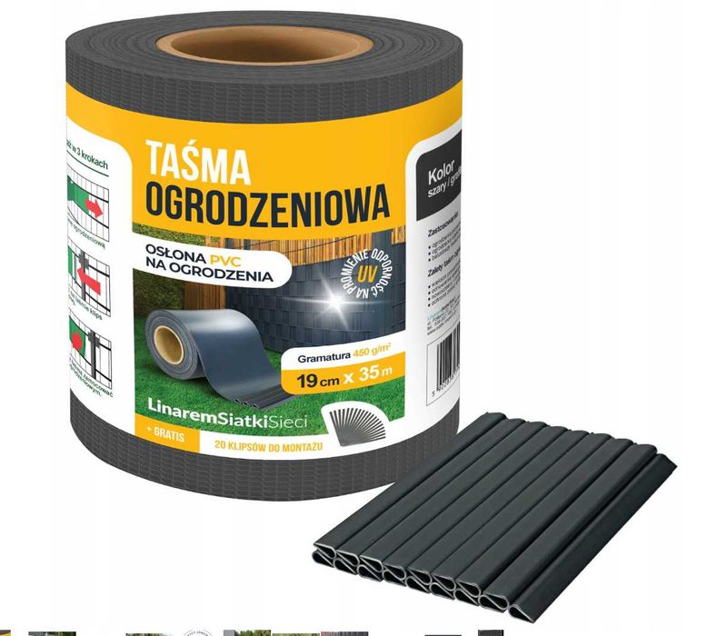 Duży zestaw Taśma Ogrodzeniowa na ogrodzenie panelowe Linarem Siatki Sieci 450g ANTRACYT + klipsy + SZARA (o wartości 450 zł)