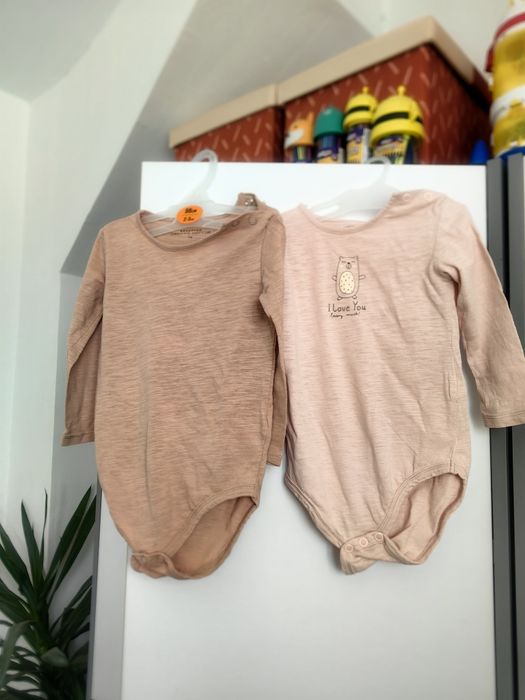 Dwupak body długi rękaw Reserved r. 74 | Beż karmel i róż