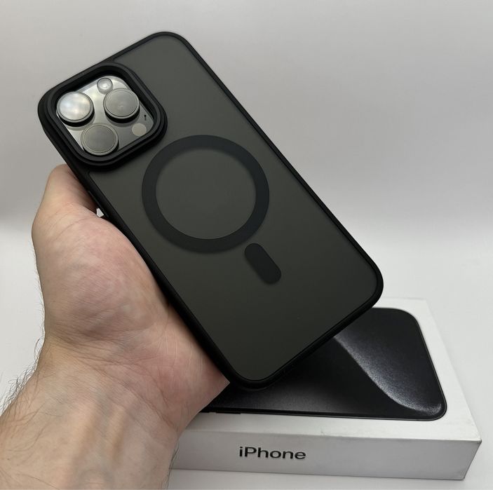 Матовый чехол IPhone 14 Pro Max Grey MagSafe, 16 Pro Max-12 Pro, Black