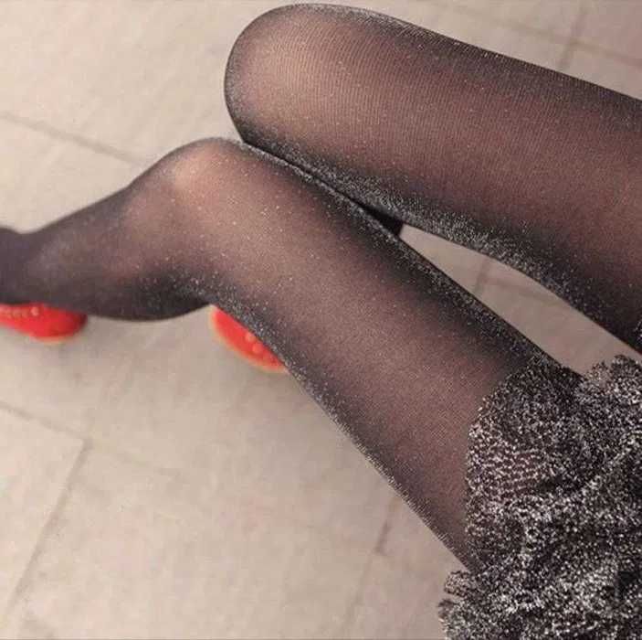 Колготки чорного кольору з срібним блиском