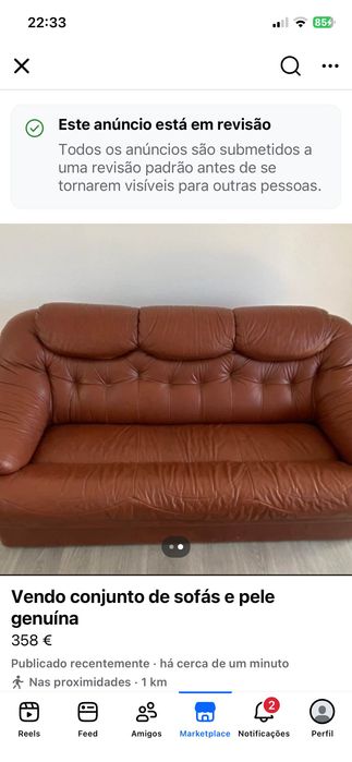 Conjunto de 2 sofás em pele genuína