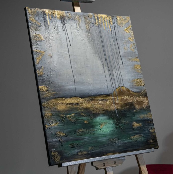 Obraz strukturalny ręcznie malowany "Złoty Brzeg" 70x60  3D