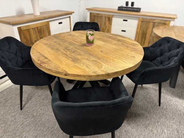 Piękny okrągły stół 120cm średnicy drzewo mango styl LOFT NOWY F-Vat
