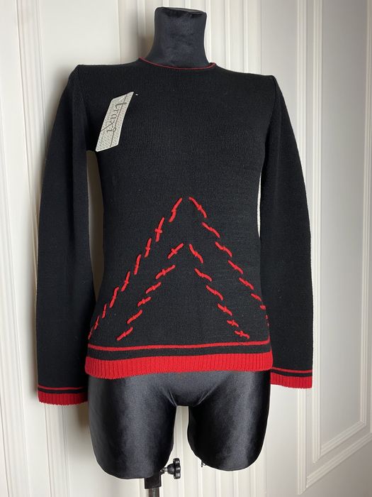 Nowy sweter damski dzianinowy czarny czerwony 40 L  vintage 00s