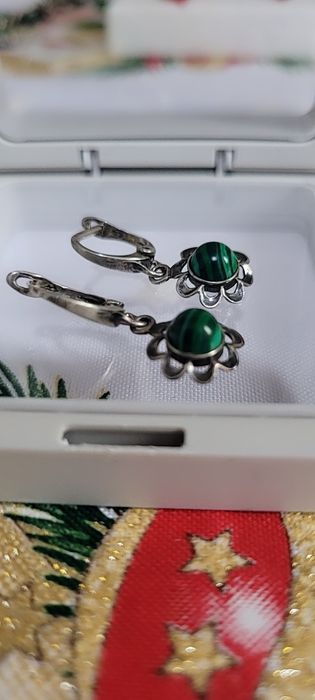 Srebrne kolczyki 925 z malachitem